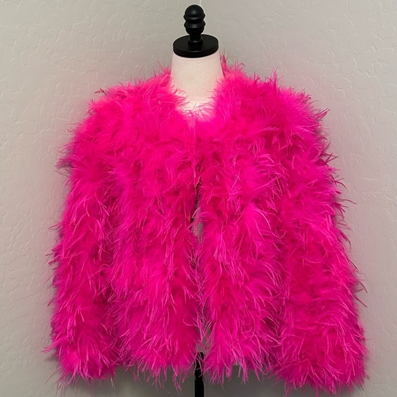 Jovani Jackets & Blazers - NEW JOVANI HOT PINK SZ 2 OSTRICH FEATHER LONG SLEEVE JACKET